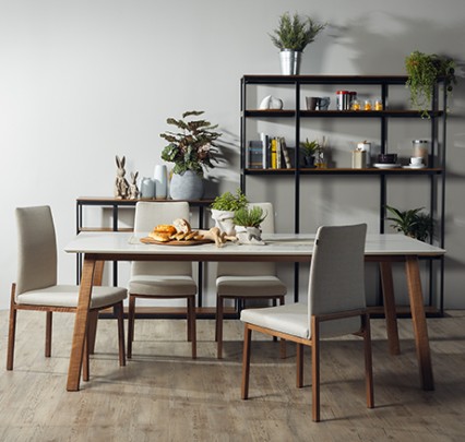 REE 4 Dining Chairs | Minimalist Dining Table with a Non-Porous Quartz Surface and Modern Japandi Design — Durable and Easy to Clean (1.6mm)
